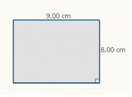 Find the perimeter and the area of the quadrilateral.    A)  A = 36.0 cm <sup>2</sup> B)  P = 34.0 cm C)  P = 17.0 cm D)  A = 71.0 cm <sup>2</sup> E)  A = 72.0 cm <sup>2</sup> F)  P = 68.0 cm