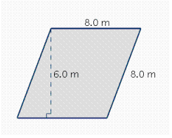Find the perimeter and the area of the quadrilateral.    A) A = 48 m <sup>2</sup> B) A = 46 m <sup>2</sup> C) A = 64 m <sup>2</sup> D) P = 32 m E) P = 28 m F) P = 16 m