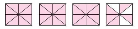 Each region outlined in black represents one whole. Write an improper fraction and a mixed number to represent the shaded portion.  