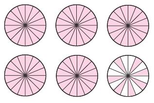 Each region outlined in black represents one whole. Write an improper fraction and a mixed number to represent the shaded portion.  