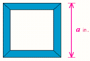  How many inches of molding are needed to produce the square picture frame shown?   where  a = 14 \frac { 1 } { 8 }  . A)   196 \frac { 1 } { 2 }  in. B)   56 \frac { 1 } { 2 }  in. C)   28 \frac { 1 } { 4 }  in. D)   55 \frac { 7 } { 8 }   in. E)   14 \frac { 1 } { 64 }   in. 