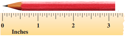  Find the length of the pencil.   A)   3 \frac { 3 } { 16 }   inches B)  3 inches C)   \frac { 3 } { 16 }   inches D)   3 \frac { 1 } { 2 }   inches 