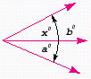  In the figure below, angle  a = 34 ^ { \circ }  and angle  b = 68 ^ { \circ }  . What is the measure of angle x ?   A)  34 B)  40.5 C)  27.5 D)  129.5 E)  none of these 