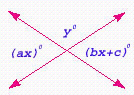  In the figure below,  a = 10  ,  b = 5  , and   c = 45  . What is the measure of angle y ?   A)  99 B)  189 C)  90 D)  9 E)  none of these 