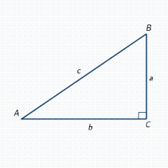  FIGURE 1    The right triangle ABC is shown in Figure 1. Find the length of the missing side by using the Pythagorean Theorem, if  a = 12  ft and  b = 16  ft.  c = __________ ft 