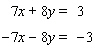 Solve the system of linear equations by elimination.   A)    B)  The lines are parallel.   C)  The lines coincide. D)    E)   