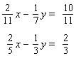 Solve the system of linear equations by the elimination method.   A)    B)    C)  The lines coincide. D)    E)  The lines are parallel.  