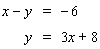 Solve the system by substitution. Substitute the expression in the second equation into the first equation and solve.  