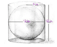 A crystal ball with a diameter of 12 inches is being packaged for shipment. If the crystal ball is placed inside a circular cylinder with radius 6 inches and height 12 inches, how much volume will need to be filled with padding? (The volume of a sphere with radius r is   , and the volume of a right circular cylinder with radius r and height h is   .)    A)    B)    C)    D)    E)   