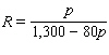 A store selling small portable radios knows from past experience that the number of radios it can sell each week, x , is related to the price per radio, p , by the equation   . Write an expression for the weekly revenue that involves only the variables R and p . A)    B)    C)    D)    E)   