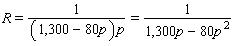 A store selling small portable radios knows from past experience that the number of radios it can sell each week, x , is related to the price per radio, p , by the equation   . Write an expression for the weekly revenue that involves only the variables R and p . A)    B)    C)    D)    E)   