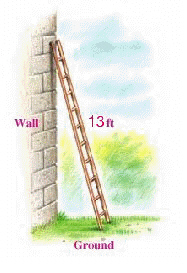 A 13-foot ladder is placed so that it reaches to a point on the wall that is 2 feet higher than twice the distance from the base of the wall to the base of the ladder. How high does the ladder reach?   A)  7 feet B)  12 feet C)  5 feet D)  10 feet E)  9 feet
