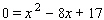 The graph of   is shown in the figure. As you can see, the graph does not cross the   -axis. If the graph did cross the   -axis, the   -intercepts would be solutions to the equation:   Solve this equation. The solutions will confirm the fact that the graph cannot cross the   -axis.   A)    B)    C)    D)    E)   