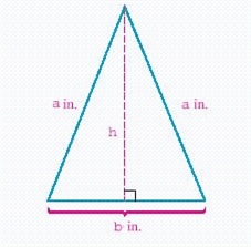 Find the area of the isosceles triangle shown in the illustration, where a = 11 and b = 10.   A)    B)    C)    D)    E)  none of the above
