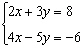Solve the system using the elimination method.  