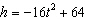 You dropped a ball from a roof of a building that is 64 feet high. The height h of a ball in feet t seconds after dropped from the roof can be estimated by the equation   . Find when the ball will hit the ground (height equal to zero).