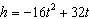 You threw a ball from the ground at a speed of 32 feet per second. The height h of a ball in feet t seconds after it was thrown can be estimated by the equation   . Find the times when the ball will be 12 feet high.