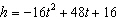 The height h of a ball in feet t seconds after it was thrown can be estimated by the equation   . Find the vertex of this equation interpret in terms of the height of the ball and the time after it was hit.