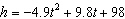 A ball is thrown from a roof. Its height in meters is described by the equation   t seconds after launch. When is the ball at a height of 50 meters? Round to two decimal places.