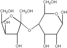 Which of the following best describes the glycosidic bond in the disaccharide shown?   A)  α (1 − 4)  B)  β (1 − 4)  C)  α (2 − 4)  D)  β (2 − 4)  E)  None of the above.