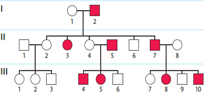 <strong>  Figure 13.6 Examine the pedigree in the accompanying figure. Individuals affected by the genetic condition in question are indicated by filled squares or circles. Which inheritance pattern is most likely correct for this condition in this family?</strong> A) autosomal dominant B) X-linked recessive C) X-linked dominant D) cytoplasmic inheritance E) autosomal recessive <div style=padding-top: 35px> 