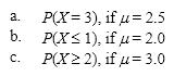 Compute the following Poisson probabilities (to 4 decimal places)using the Poisson formula:  