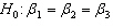 In testing the significance of a multiple regression model with three independent variables, the null hypothesis is   .