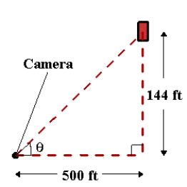 In a free-fall experiment, an object is dropped from a height of 144 feet. A camera on the ground 500 feet from the point of impact records the fall of the object as shown in the figure. Assuming the object is released at time t = 0. At what time will the object reach the ground level?   A) 2 seconds B) 4 seconds C) 5 seconds D) 6 seconds E) 3 seconds