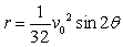 The range of a projectile fired at an angle   with the horizontal and with an initial velocity of   feet per second is   where r is measured in feet. A golfer strikes a golfball at 80 feet per second. Ignoring the effects of air resistence, at what angle must the golfer hit the ball so that it travels 110 feet? (Round answer to nearest angle.)  A)    B)    C)    D)    E)   