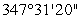 Convert the angle measure to decimal degree form.   A) 346.478° B) 347.031° C) 347.522° D) 6.057° E) 19,884.558°