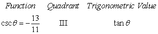 Find the indicated trigonometric value in the specified quadrant.   A)    B)    C)    D)    E) undefined