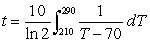 Find the time required for an object to cool from   by evaluating   , where t is time in minutes. Round your answer to four decimal places. A) 7.1728 minutes B) 4.5256 minutes C) 4.9328 minutes D) 6.5208 minutes E) 4.1141 minutes