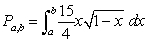 Suppose that the probability that a person will remember between 100a% and 100b% of material learned in an experiment is   where x represents the proportion remembered. Determine from the figure below, the probability that a randomly chosen individual will recall between 30% and 75% of the material? Express your answer as a percent rounded to three decimal places.   A) 12.100% B) 154.300% C) 58.400% D) 3.300% E) 12.300%