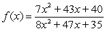 Consider the function   . Find the function's domain and identify any horizontal and vertical asymptotes. A) domain: all real numbers x except for   ; vertical asymptote:   ; horizontal asymptote:   B) domain: all real numbers x except for   and   ; vertical asymptotes:   and   ; horizontal asymptote:   C) domain: all real numbers x except for   and   ; vertical asymptote:   ; horizontal asymptote:   D) domain: all real numbers x except for   and   ; vertical asymptote:   ; horizontal asymptote:   E) domain: all real numbers x except for   ; vertical asymptote:   ; horizontal asymptote:  