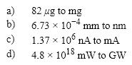 Problem Solving in Chemistry and Engineering  Carry out the following unit conversions.  