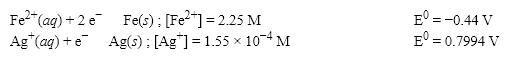 What is the cell potential (E<sup>0</sup>) for a galvanic cell formed from the following two half-reactions? Assume that the cell temperature is 45°C and the operating pressure is 0.06 atm.   A) 1.03 V B) 1.12 V C) 1.24 V D) 0.36 V