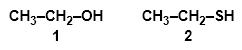 The molecules of compound 1 can hydrogen bond with each other but those of compound 2 cannot.  