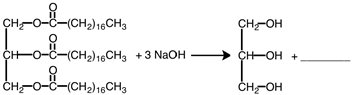 What type of compound is the second product in the reaction shown below?   A) fatty acid salt B) ester C) alcohol D) fatty acid