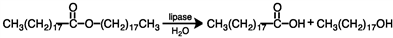 The following is an example of the hydrolysis of a wax.    