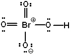 Three possibly correct resonance forms of BrO<sub>4</sub> H (connectivity is correct in all cases)  are shown below. Pick the best answer. I.   II.   III.   A)  I and II are correct, III is incorrect B)  II and III are correct, I is incorrect C)  I and III are correct, II is incorrect D)  all three are correct E)  all three are incorrect 