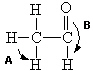 Based upon VSEPR theory, what are the two approximate bond angles labeled A and B respectively in the following molecule of ethanal?   A)  A =   90°, B = 180° B)  A = 109°, B = 180° C)  A = 109°, B = 120° D)  A =   90°, B = 120° E)  A = 109°,  B = 109°