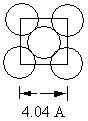 Aluminum metal crystallizes in a face centered cubic cell . One face of this unit cell is shown in the diagram that follows. The length along one edge equals 4.04 .   What is the atomic radius of an aluminum atom? A)  1.43 Å B)  2.02 Å C)  2.86 Å D)  5.72 Å E)  None of these