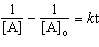 For the second order rate law,   = - k A 2 , the rate equation may be written as   where A o is the initial concentration of A. The half-life for a second order rate law is given as: A)  (ln<sub>2</sub>) / k B)  [A]<sub>o</sub>/2 k C)  k D)  1/[A]<sub>o</sub> k E)  2 k [A]<sub>o</sub>