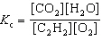 <strong>For the reaction 2 C₂ H₂ (g) + 5 O₂(g) 4 CO₂ (g) + 2 H₂ O (g), the expression for K c is</strong> A) B) C) D) E)