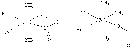 How are the two compounds that are shown below related?   A)  They are the same compound. B)  They are optical isomers. C)  They are structural coordination isomers. D)  They are structural linkage isomers. E)  They are geometric isomers.
