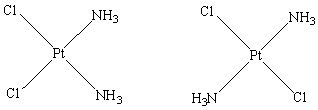 How are the two compounds that are shown below related?   A)  They are the same compound. B)  They are optical isomers. C)  They are structural coordination isomers. D)  They are structural linkage isomers. E)  They are geometric isomers.