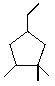 What is the correct IUPAC name for the following cycloalkane?   A)  1-Ethyl-3,3,4-trimethylcyclopentane B)  1-Ethyl-3,4,4-trimethylcyclopentane C)  1-Ethyl-3-isopropyl-4-methylcyclopentane D)  4-Ethyl-1,1,2-trimethylcyclopentane E)  4-Ethyl-1,2,2-trimethylcyclopentane