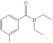 The active ingredient in the insect repellant, OFF, is DEET. What functional groups are present in a molecule of DEET as shown below?   DEET A)  Alkene, ketone and amine B)  Aromatic, carbonyl and amine C)  Alkene, ester D)  Aromatic, amide E)  Alkene, amide