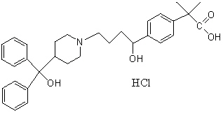 The following is a molecule of Fexofenadine Hydrochloride. Its trademark name is Allegra . Allegra is commonly used as an antihistamine to clear sneezing, itchy eyes and a runny nose. What functional groups are present in this molecule?   Allegra A)  Aldehyde, alcohol and alkene B)  Alcohol, amine and carboxylic acid C)  Alkene, amide and aldehyde D)  Ester, amide and alcohol E)  Ketone, amine and ether