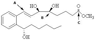 Exhibit 22-5 Lipoxins are potent anti-inflammatory compounds. One type of Lipoxin has been used to treat inflammatory bowel disease. A series of Lipoxins were reported in the Journal of Medicinal Chemistry . One of them has the structure shown below. Use this figure to answer the following question(s) .   One of several Lipoxin analogues -Refer to Exhibit 22-5. What common organic functional groups are present in Lipoxin shown above? A)  Aromatic, alkene, alcohol, ester B)  Aromatic, alkyne, alcohol, ether C)  Cyclic alkene, carboxylic acid, ether D)  Aromatic, alkyne, carboxylic acid, ester E)  Aromatic, alcohol, carboxylic acid, ketone, ether
